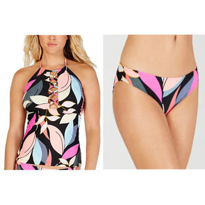 Hula Honey Jungle Boogie 2 Piece Swimsuit High-Neck Halter Tankini Swim Set XS